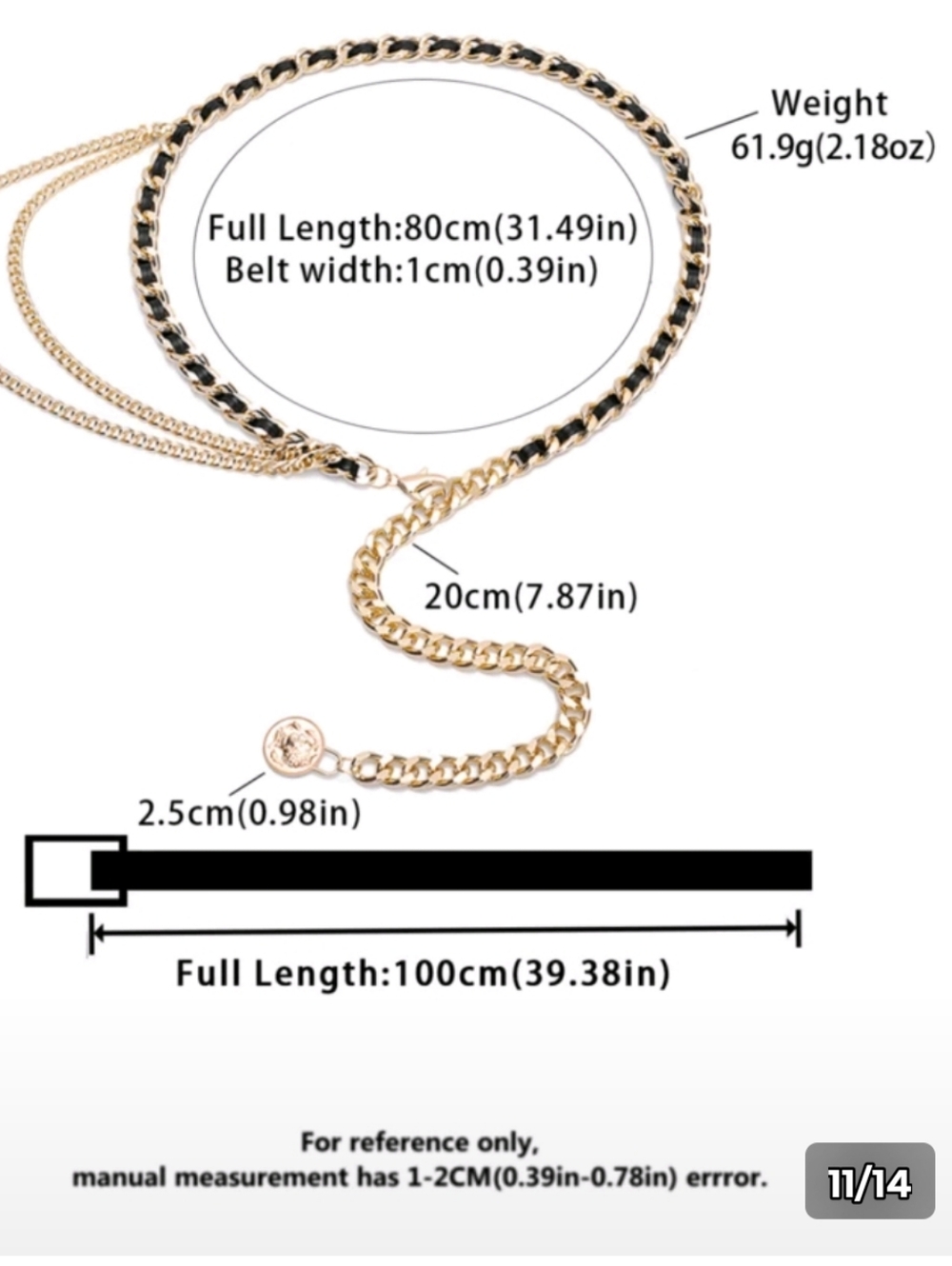 Gold and Black Metal Chain Camila Rose Charm Waist Belt - Picture 3 of 4